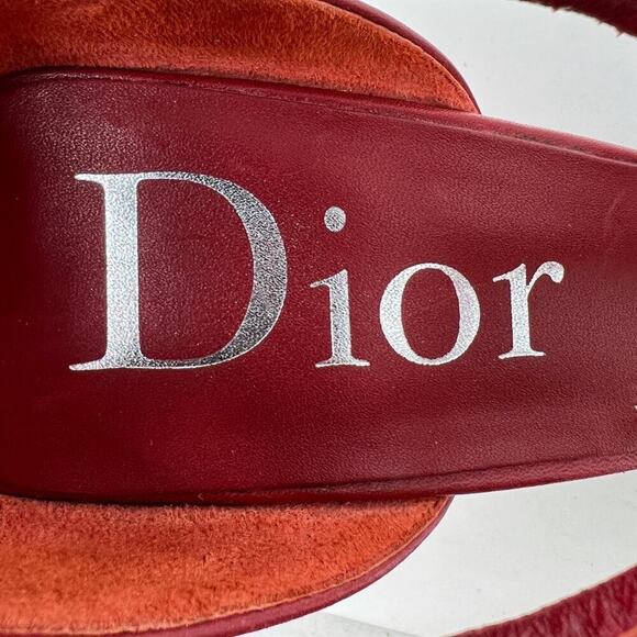 Dior 2005 Red Leather Logo Embroidered Block Heel Sandals- John Galliano Era - Picture 7 of 10